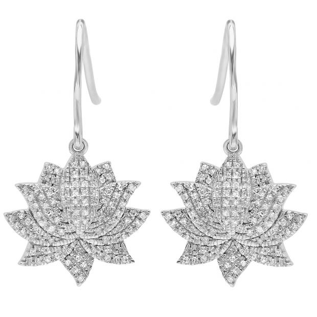 0.27 Carat (ctw) 14K White Gold Round Cut White Diamond Ladies Cluster Flower Dangling Drop Earrings 1/4 CT