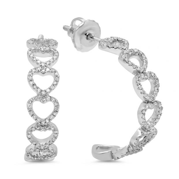 0.28 Carat (ctw) 14K White Gold Round Cut White Diamond Ladies Heart Shape Hoop Earrings 1/4 CT