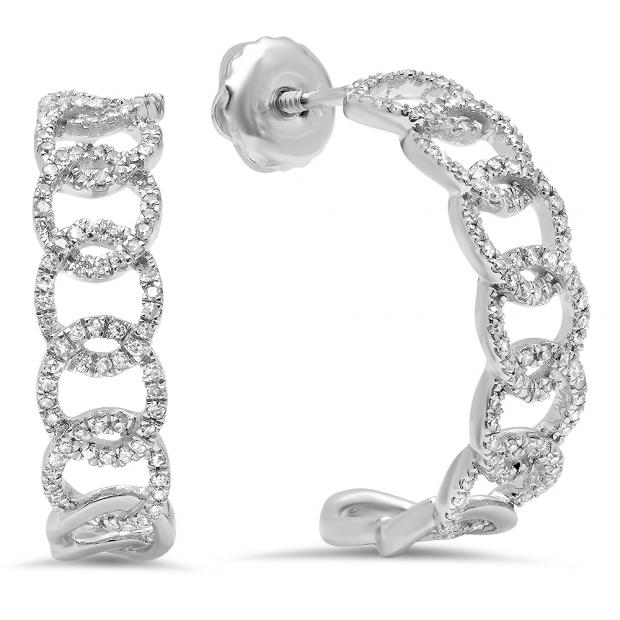0.28 Carat (ctw) 14K White Gold Round Cut White Diamond Ladies Hoop Earrings 1/4 CT