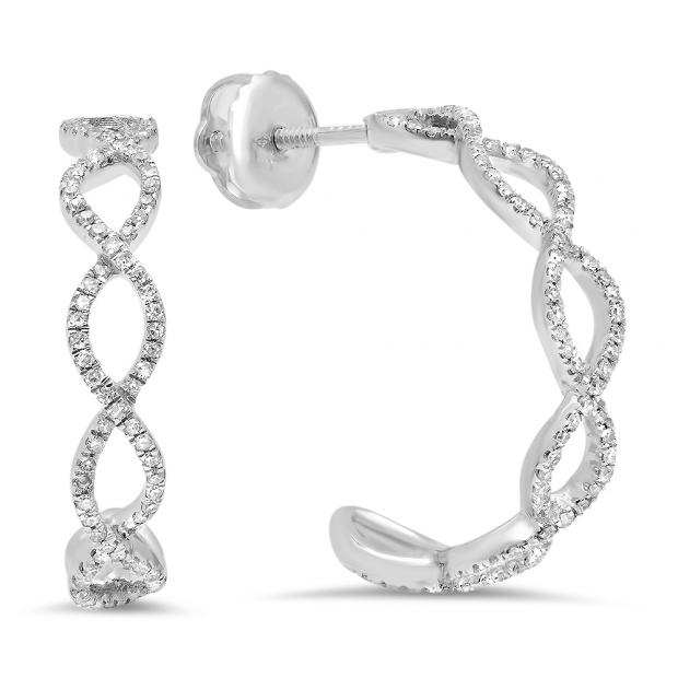 0.26 Carat (ctw) 14K White Gold Round Cut White Diamond Ladies Oval Shape Infinity Hoop Earrings 1/4 CT