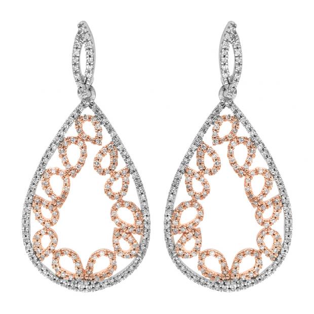 0.50 Carat (ctw) 14K Two Tone Gold Round Cut White Diamond Ladies Pear Shaped Dangling Drop Earrings 1/2 CT