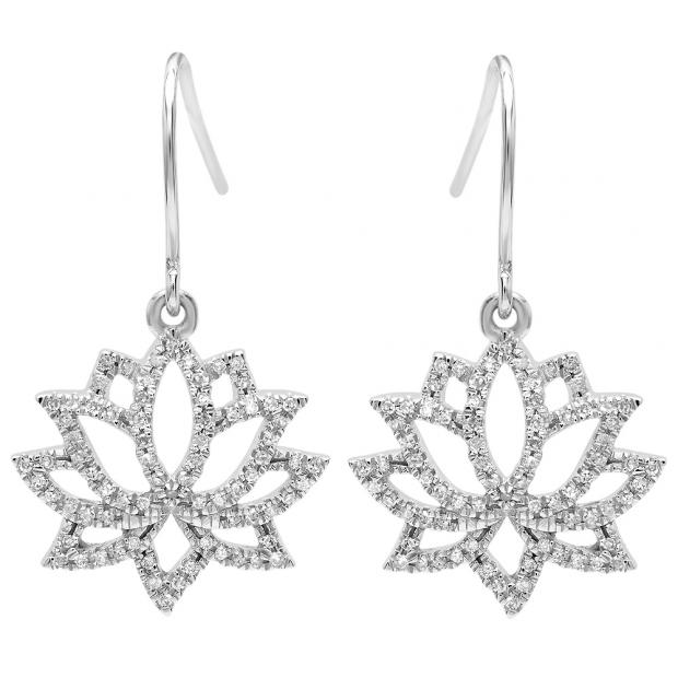 0.20 Carat (ctw) 14K White Gold Round Cut White Diamond Ladies Cluster Flower Drop Earrings