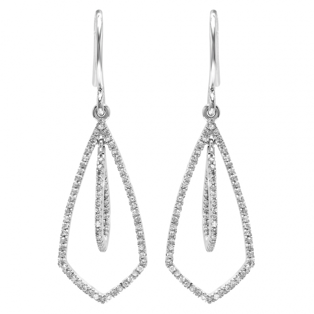 0.22 Carat (ctw) 14K White Gold Round White Diamond Ladies Kite Shape Dangling Drop Earrings 1/3 CT
