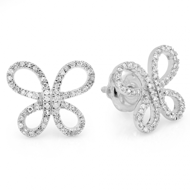 0.17 Carat (ctw) 14K White Gold Round White Diamond Ladies Butterfly Micro Pave Stud Earrings