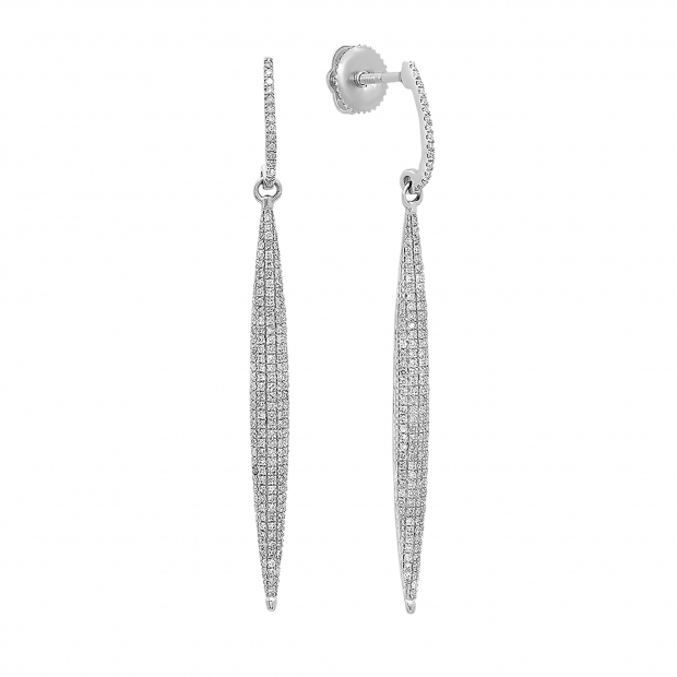 0.55 Carat (ctw) 14K White Gold Round Diamond Ladies Icicle Shaped Long Dangling Drop Earrings 1/2 CT