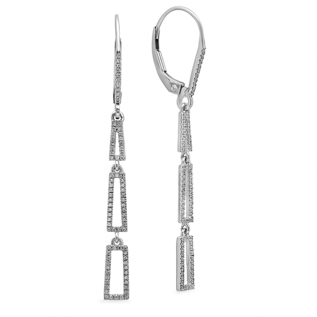 0.24 Carat (ctw) 14K White Gold Round White Diamond Ladies Rectangle Shape Dangling Drop Earrings 1/4 CT