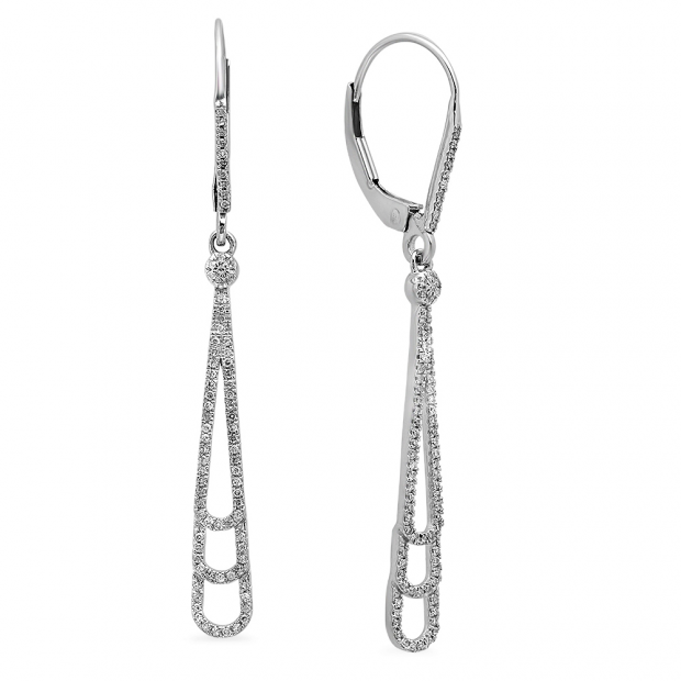 0.24 Carat (ctw) 14K White Gold Round White Diamond Ladies Teardrop Shape Dangling Drop Earrings 1/4 CT