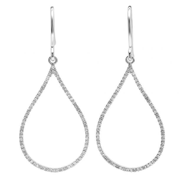 0.21 Carat (ctw) 14K White Gold Round White Diamond Ladies Teardrop Earrings 1/4 CT