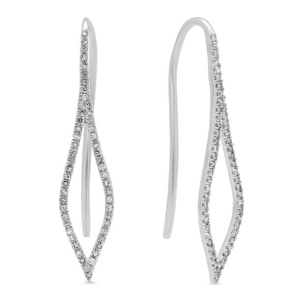 0.15 Carat (ctw) 14K White Gold Round Diamond Ladies Flame-shaped Dangling Drop Earrings
