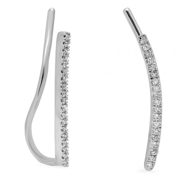 0.06 Carat (ctw) 14K White Gold Round Cut White Diamond Ladies Crawler Climber Earrings