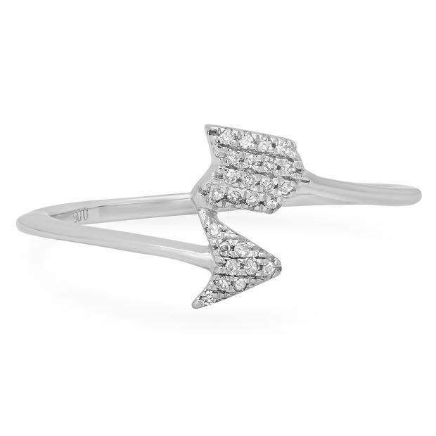 0.05 Carat (ctw) 14K White Gold Round White Diamond Ladies Bridal Vintage Right Hand Arrow Ring