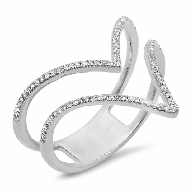 0.14 Carat (ctw) 14K White Gold Round Diamond Ladies Anniversary Wedding Band Double V Shaped Chevron Ring