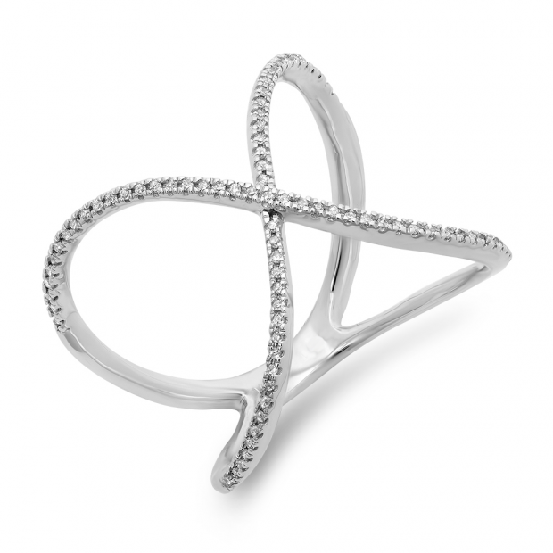 0.30 Carat (ctw) 14K White Gold Round Diamond Ladies Anniversary Wedding Band Criss Cross X Ring