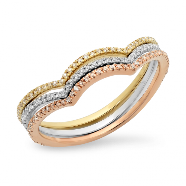 0.21 Carat (ctw) 14K White Yellow & Rose Gold Round Cut Diamond Ladies 3 Tone Stackable Anniversary Wedding Contour Band Guard Ring 1/4 CT