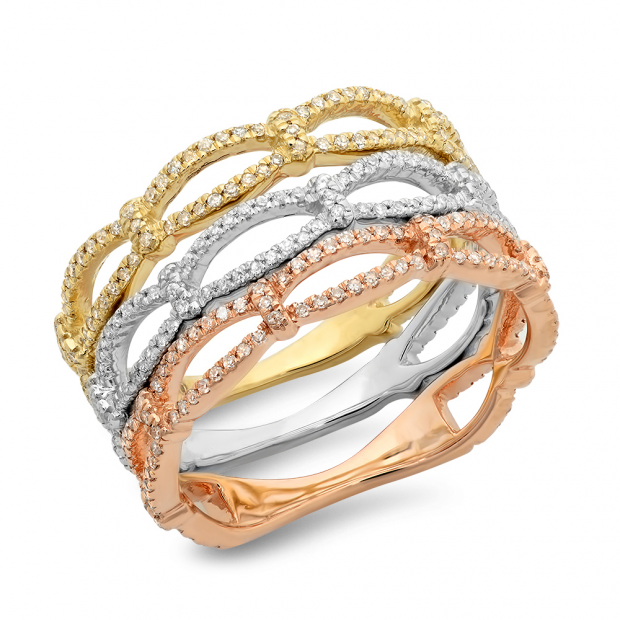 0.54 Carat (ctw) 14K White Yellow & Rose Gold Round White Diamond Ladies Infinity Crossover Swirl Anniversary Wedding Band 1/2 CT