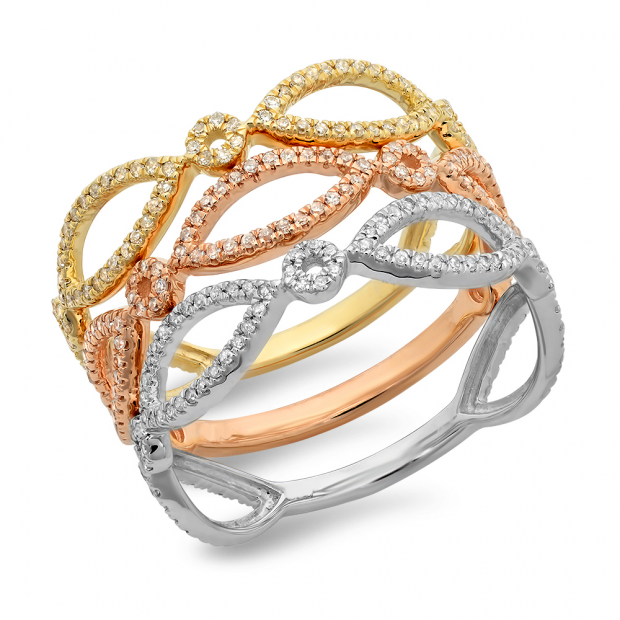 0.51 Carat (ctw) 14K White Yellow & Rose Gold Round White Diamond Ladies Infinity Crossover Swirl Anniversary Wedding Band 1/2 CT