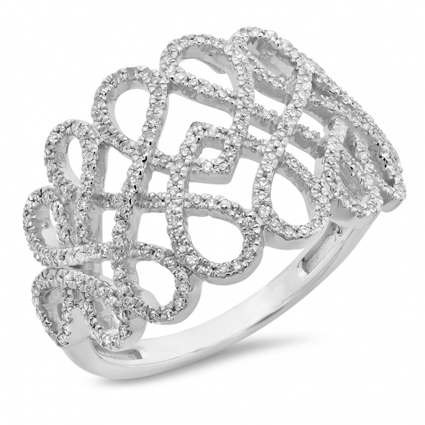 0.36 Carat (ctw) 14K White Gold Round White Diamond Ladies Infinity Crossover Swirl Cocktail Right Hand Ring 1/3 CT