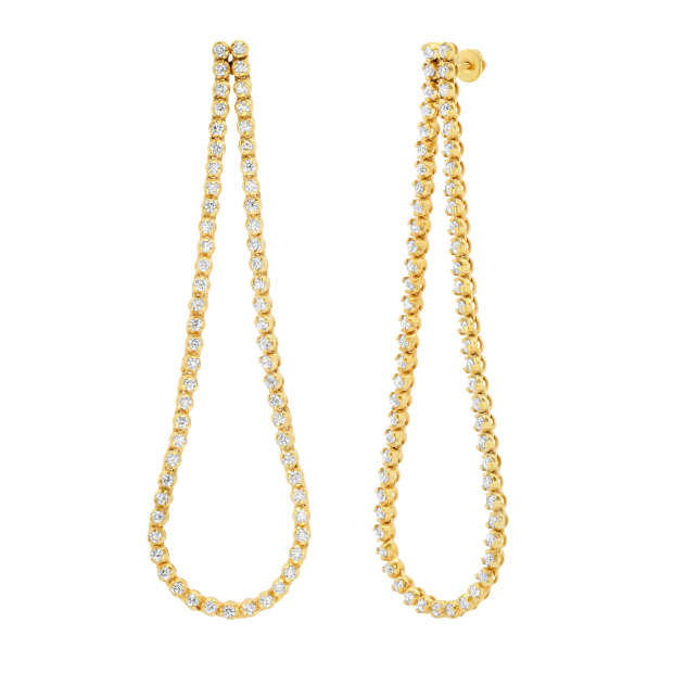 16.50 Carat (ctw) Round White Diamond Ladies Elongated Teardrop Earrings 18K Yellow Gold