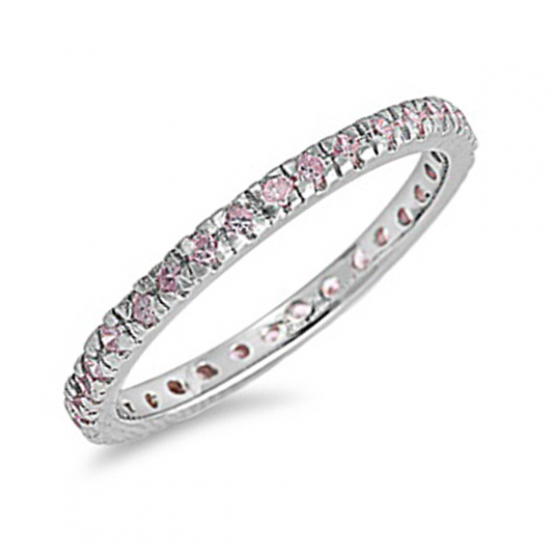 1.00 CT Rhodium Plated Round Pink CZ Cubic Zirconia Ladies Eternity Stackable Ring Wedding Anniversary Band (Available in size 6 7 8)
