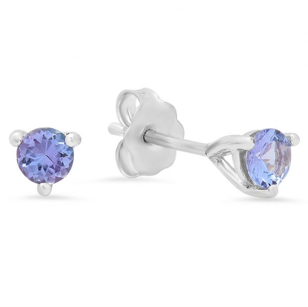 0.50 Carat (ctw) Sterling Silver Round Cut Tanzanite Ladies Basket Setting Stud Earrings 1/2 CT