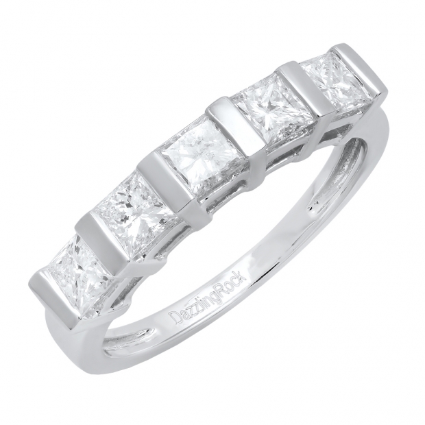 1 ct princess diamond wedding band 14k white gold