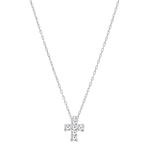 0.10 Carat (ctw) 18K White Gold Round Diamond Ladies Cross Pendant 1/10 CT (Silver Chain Included)