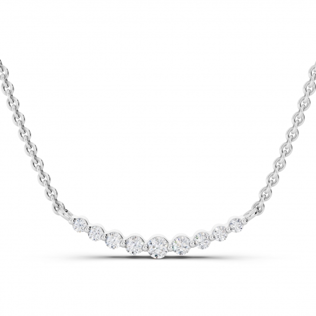 Round White Diamond 9 Stone Graduating Style Curved Bar Pendant with 18 inch Gold Chain for Women (0.20 ctw, Color I-J, Clarity I1-I2) in 18K White Gold