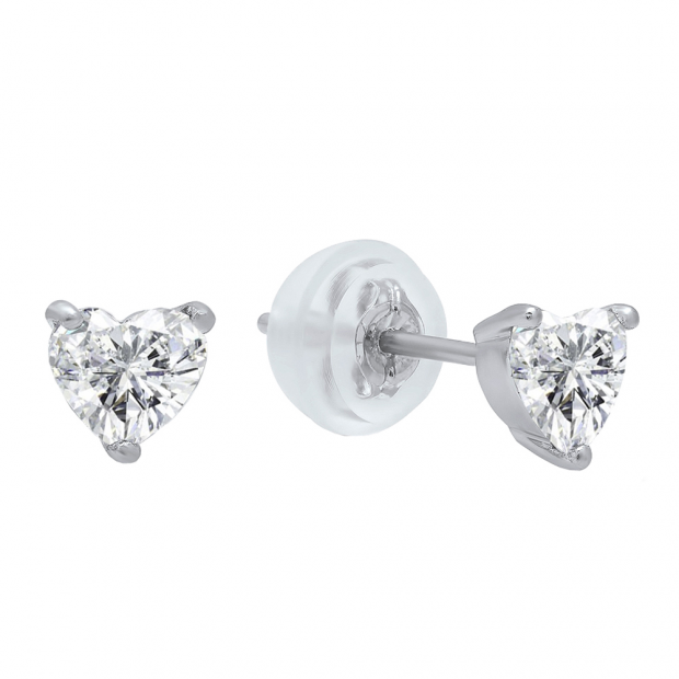 IGI CERTIFIED 0.50 Carat (ctw) 18K White Gold Heart Shape Diamond Ladies Stud Earrings 1/2 CT