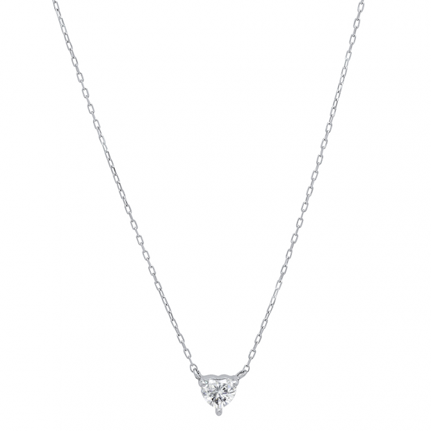 IGI CERTIFIED 0.10 Carat (ctw) 18K White Gold Heart Cut Diamond Ladies Heart Shaped Pendant 1/10 CT