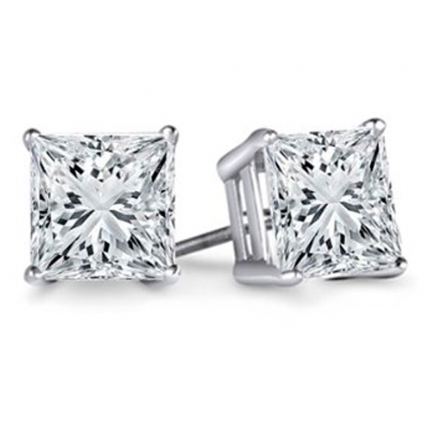 0.10 Carat (ctw) 14K White Gold Princess Cut White Diamond Ladies Stud Earrings