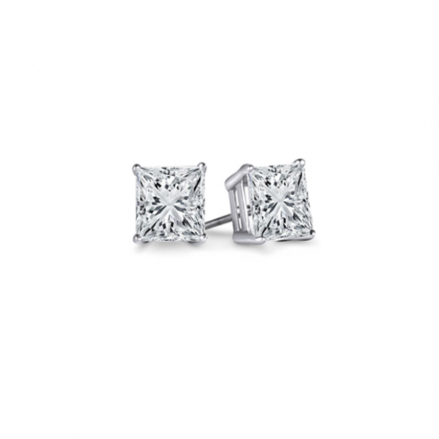 0.20 Carat (ctw) 14K White Gold Princess Cut White Diamond Ladies Stud Earrings