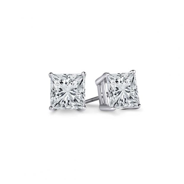 0.25 Carat (ctw) 14K White Gold Princess Cut White Diamond Ladies Stud Earrings