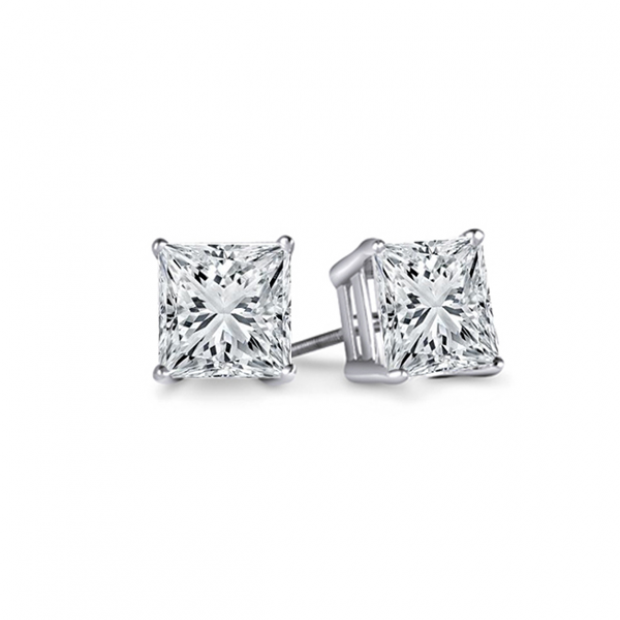 0.33 Carat (ctw) 14K White Gold Princess Cut White Diamond Ladies Stud Earrings