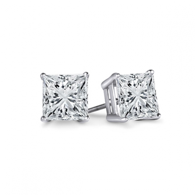 0.50 Carat (ctw) 14K White Gold Princess Cut White Diamond Ladies Stud Earrings