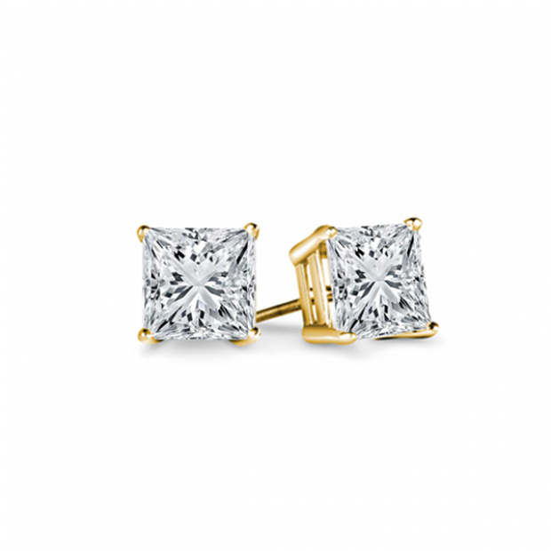 0.33 Carat (ctw) 14K Yellow Gold Princess Cut White Diamond Ladies Stud Earrings