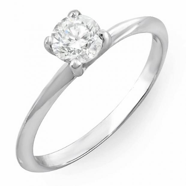 IGI CERTIFIED 0.24 Carat (ctw) 14K White Gold Round Cut Diamond Ladies Bridal Engagement Solitaire Ring 1/4 CT