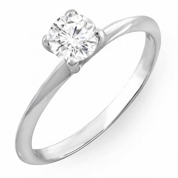 IGI CERTIFIED 0.45 Carat (ctw) 14K White Gold Round Cut Diamond Ladies Bridal Engagement Solitaire Ring 1/2 CT