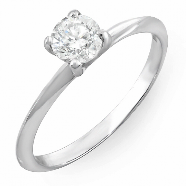 0.91 Carat (ctw) 14K WHITE GOLD REAL ROUND DIAMOND ENGAGEMENT RING