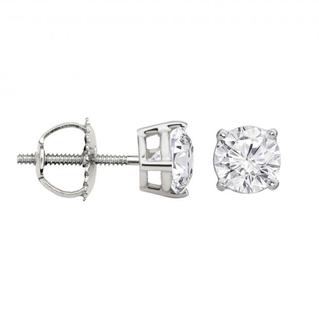Round White Diamond Solitare Stud Earrings for Women (0.25 ctw, Color I-J, Clarity I1-I2) in 14K White Gold in Screw Back