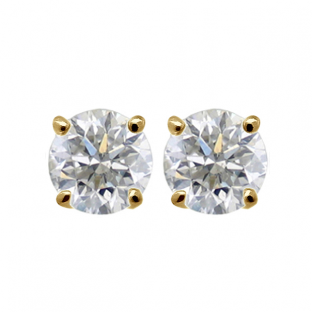 0.50 Carat (ctw) 14K Yellow Gold Round Cut White Diamond Ladies Stud Earrings