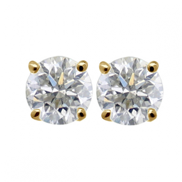 0.75 Carat (ctw) 14K Yellow Gold Round Cut White Diamond Ladies Stud Earrings
