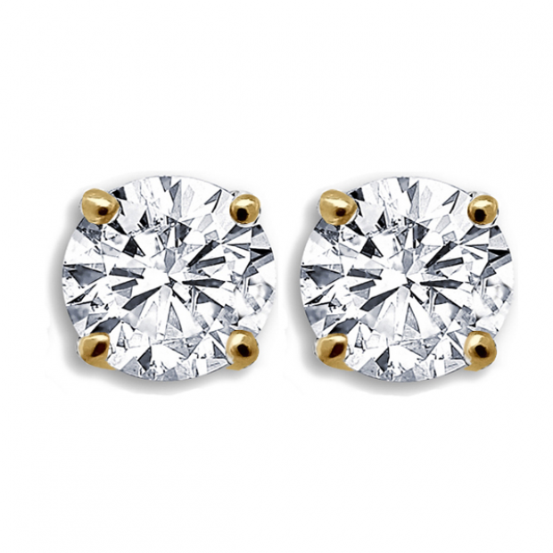 0.75 Carat (ctw) 14K Yellow Gold Round Cut White Diamond Ladies Stud Earrings