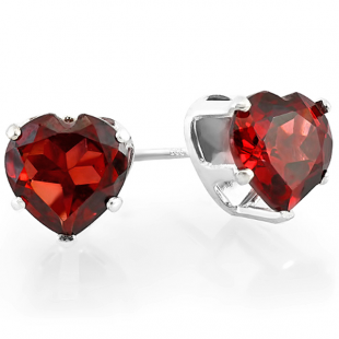 1.50 Carat (ctw) 6MM REAL NATURAL GENUINE Heart SHAPE RED GARNET EARRING 925 STERLING SILVER