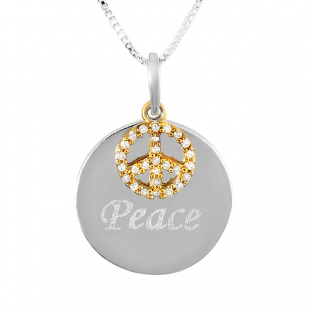 0.10 Carat (ctw) Sterling Silver Peace Charm Diamond Ladies Pendant 1/10 CT