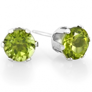 1.50 Carat (ctw) 6MM REAL GENUINE GREEN PERIDOT 925 STERLING SILVER STUDS EARRINGS