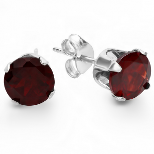 1.50 Carat (ctw) 6MM REAL GENUINE RED GARNET 925 STERLING SILVER STUDS EARRINGS