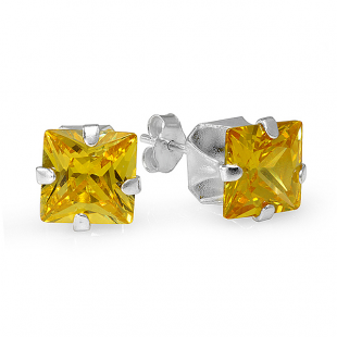 Sterling Silver 4m Yellow CZ Topaz Square Stud Earring
