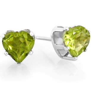 1.50 Carat (ctw) 6MM REAL NATURAL GENUINE Heart SHAPE NATURAL GREEN PERIDOT EARRING 925 STERLING SILVER