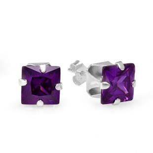 Sterling Silver 5mm Amethyst CZ Square Stud Earrings