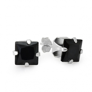 Sterling Silver 4mm Black CZ Square Stud Earrings